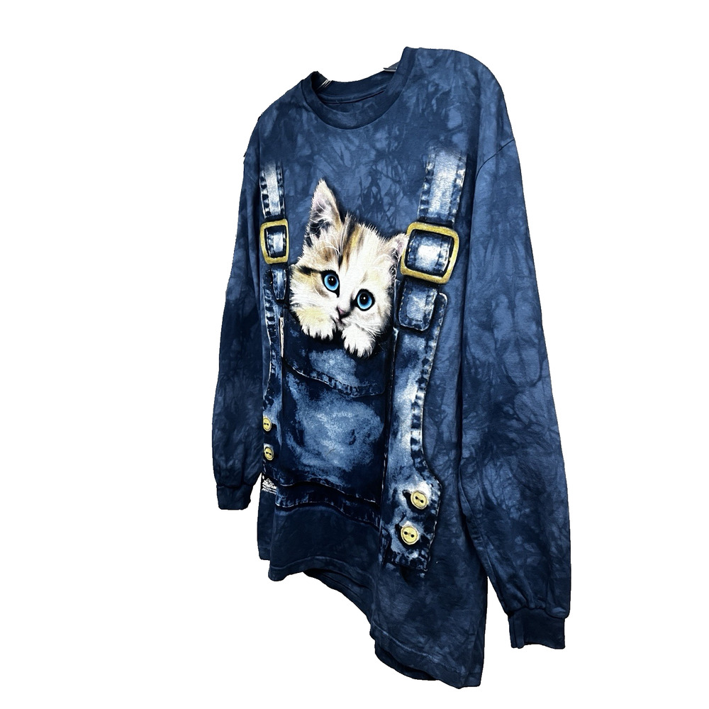 The Mountain Mens Blue Tie Dye Pocket Kitten Graphic T-Shirt Medium Stretch - Picture 3 of 7